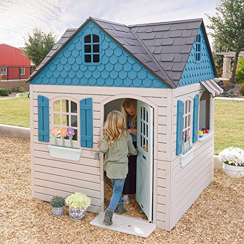 Lifetime Heavy Duty Plastic Outdoor Playhouse, 6ft x 6ft x 7 ft Tall, Beige & Blue