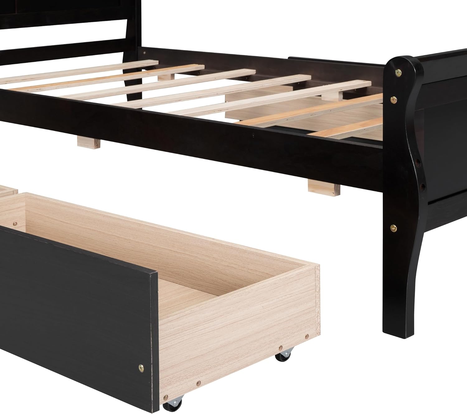 Wood Platform Bed, Size Platform Bed With 4 Storage Drawers, Platform Bed With Head Ad Footboard, Espresso