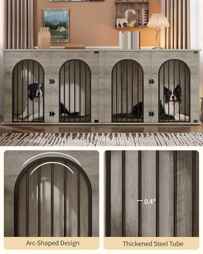71" Dog Crate Furniture for 2 Dogs, Heavy Duty Indoor Dog Kennel TV Stand, XXL Wooden Dog Cage with Divider for Medium Large Dogs