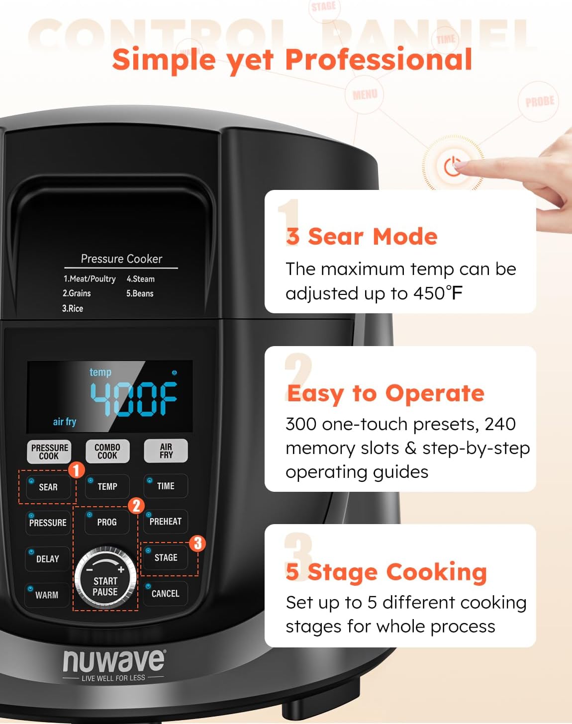 Nuwave Duet Air Fryer and Electric Pressure Cooker Combo with 2 Switchable Lids, 300 FoolProof One-Touch Presets, Crisp&Tender Tech