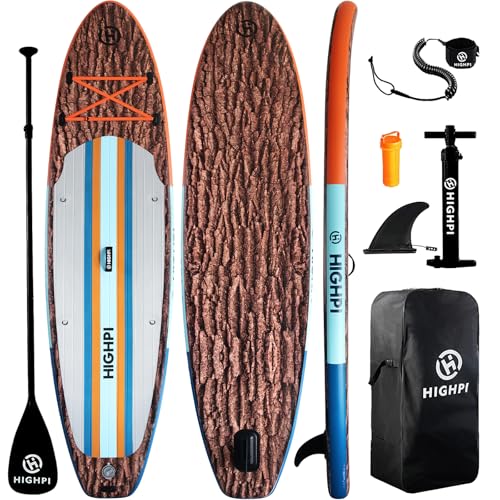 Highpi Inflatable Stand Up Paddle Board Premium SUP Accessories, Backpack, Wide Stance, Surf Control, Non-Slip Deck, Leash, Paddle and Pump