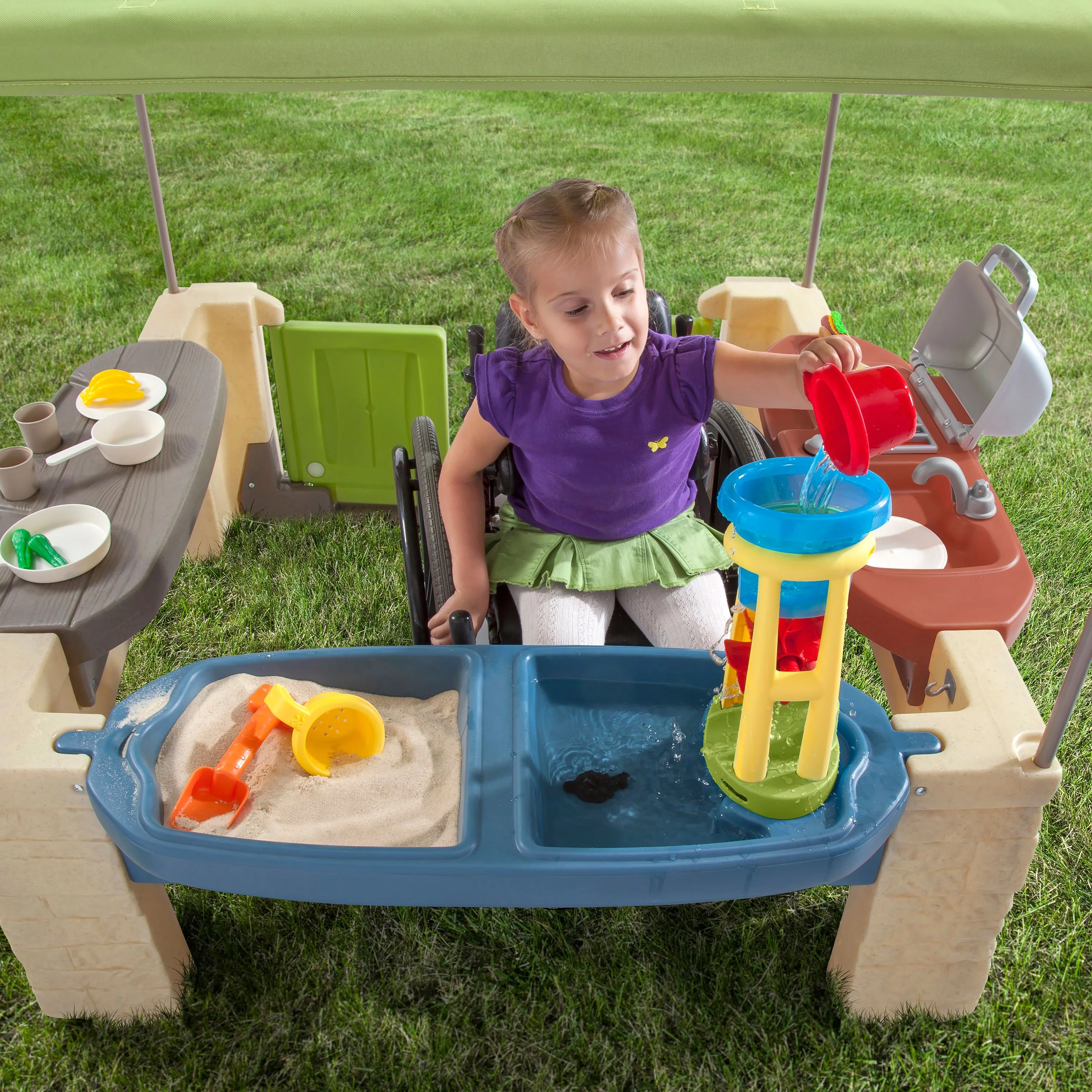 Step2 All-Around Playtime Patio with Canopy with 16 Play Accessories Playhouse Kids Outdoor Toys