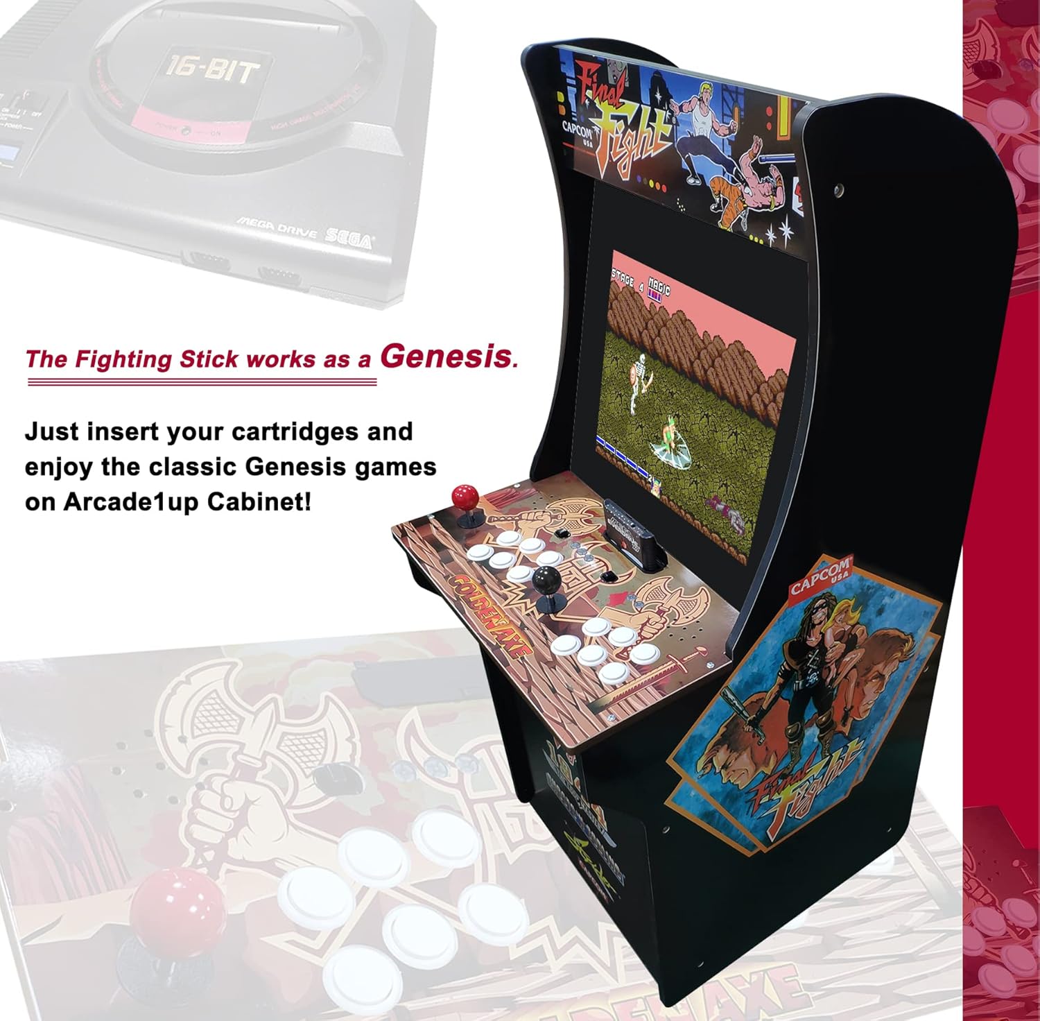 Intec Gaming Genesis Fighting Stick for Arcade1Up Cabinet, Play SEGA Genesis on Cabinet, Plug Cartridge and Play, Work as a Genesis Console