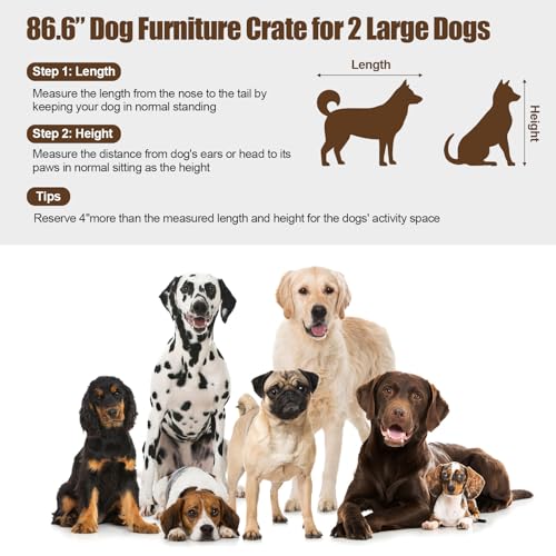 86.6” Large Dog Crate Furniture for 2 Dogs, Decorative Wooden Double Dog Kennel Indoor