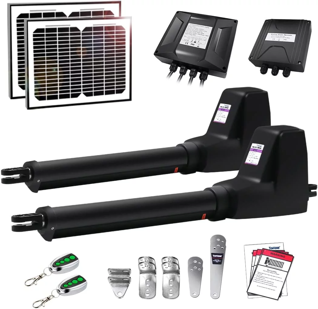 TOPENS AT12132S Solar Dual Swing Gate Opener Heavy Duty Automatic Gate Motor for Double Swing Gates Up to 18ft per Arm