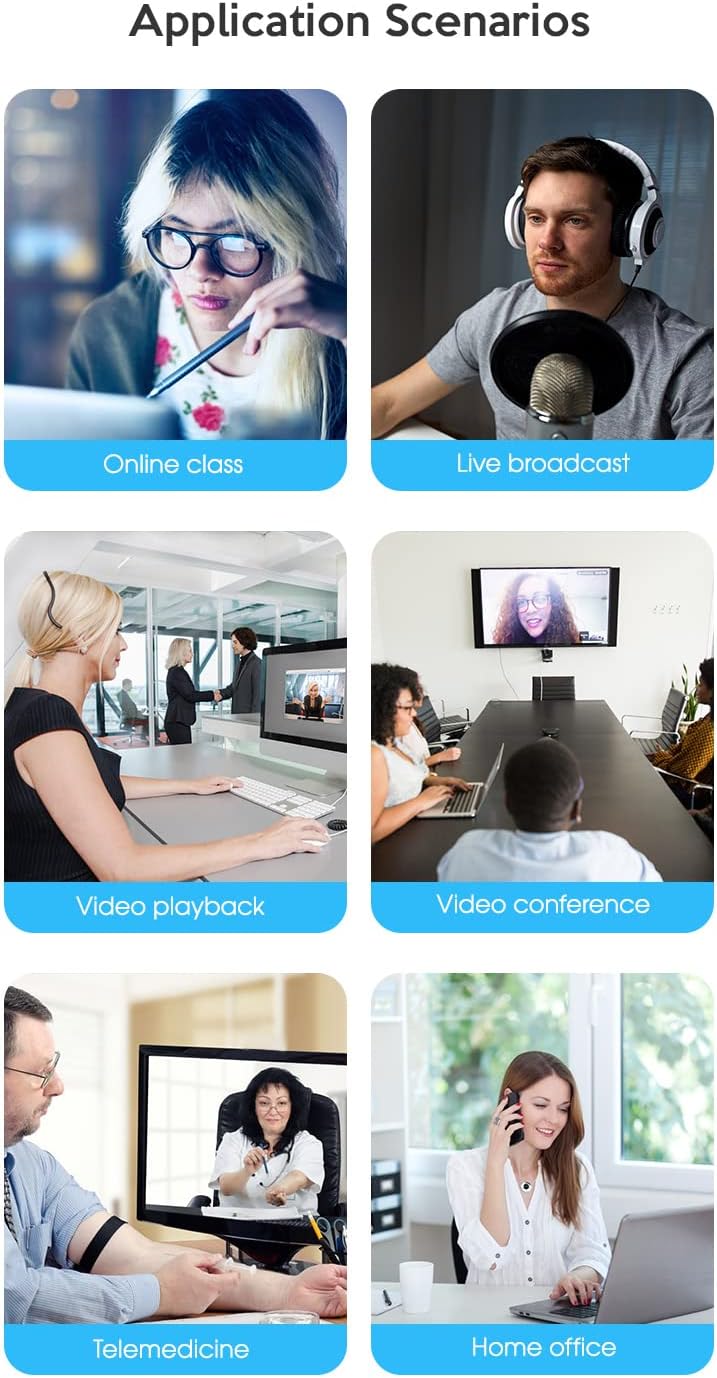 Webcam 4K, Computer Streaming Camera, Webcam with Microphone, 8MP 30fps Ultra HD, Auto Focus, USB, WC-380, for Desktop/Laptop, PC/Mac, Conferencing