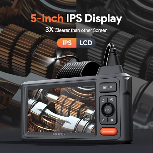 DEPSTECH 50ft Sewer Camera, 1080P HD Triple Lens Borescope, 5" IPS Screen Endoscope with Light