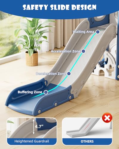 XJD 5 in 1 Toddler Slide, Kids Slide for Toddlers Age 1-3, Outdoor Indoor Playset for Toddlers with Basketball Hoop and Ball
