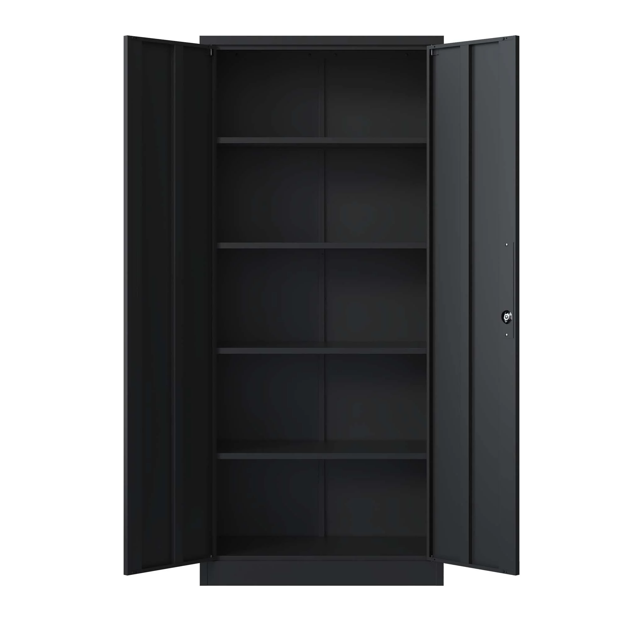 72"H Metal Garage Storage Cabinet, Black Tool Steel Locking Cabinet with Doors and 4 Shelves