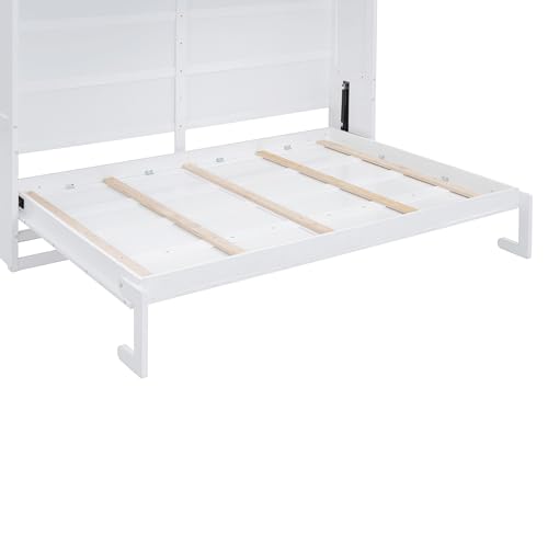 Full Murphy Bed with Cabinets, Full Size Murphy Bed Cabinet Bed, Solid Wood Wall Bed, Hidden Murphy Beds Foldable Platform Bed Frame