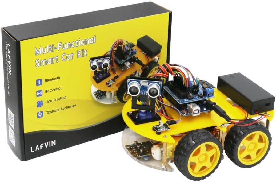 LAFVIN Smart Robot Car Kit Include Ultrasonic Sensor, Bluetooth Module,R3 Board Compatible with Arduino IDE with Tutorial Pack of 2
