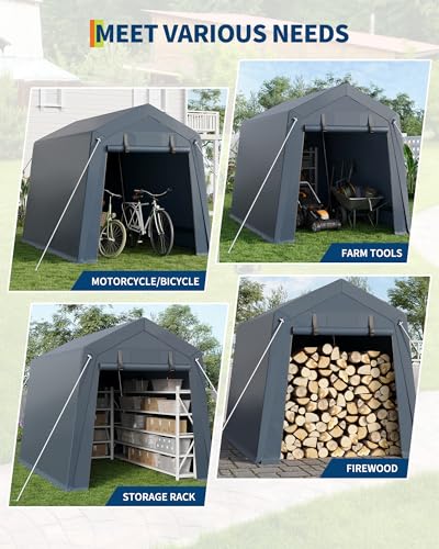 7x10 FT Portable Outdoor Storage Shed with 2 Roll-Up Zipper Doors & Vents, 240G Heavy-Duty Shelter Waterproof PE Tarp