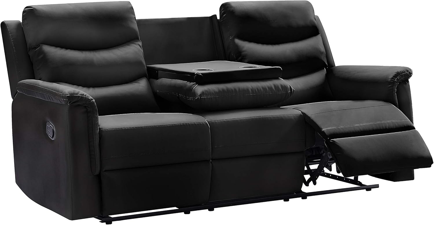 Faux Leather Double Recliner Loveseat Console,3-Seater Home Theater Seating RV Furniture w/Drop-Down Table