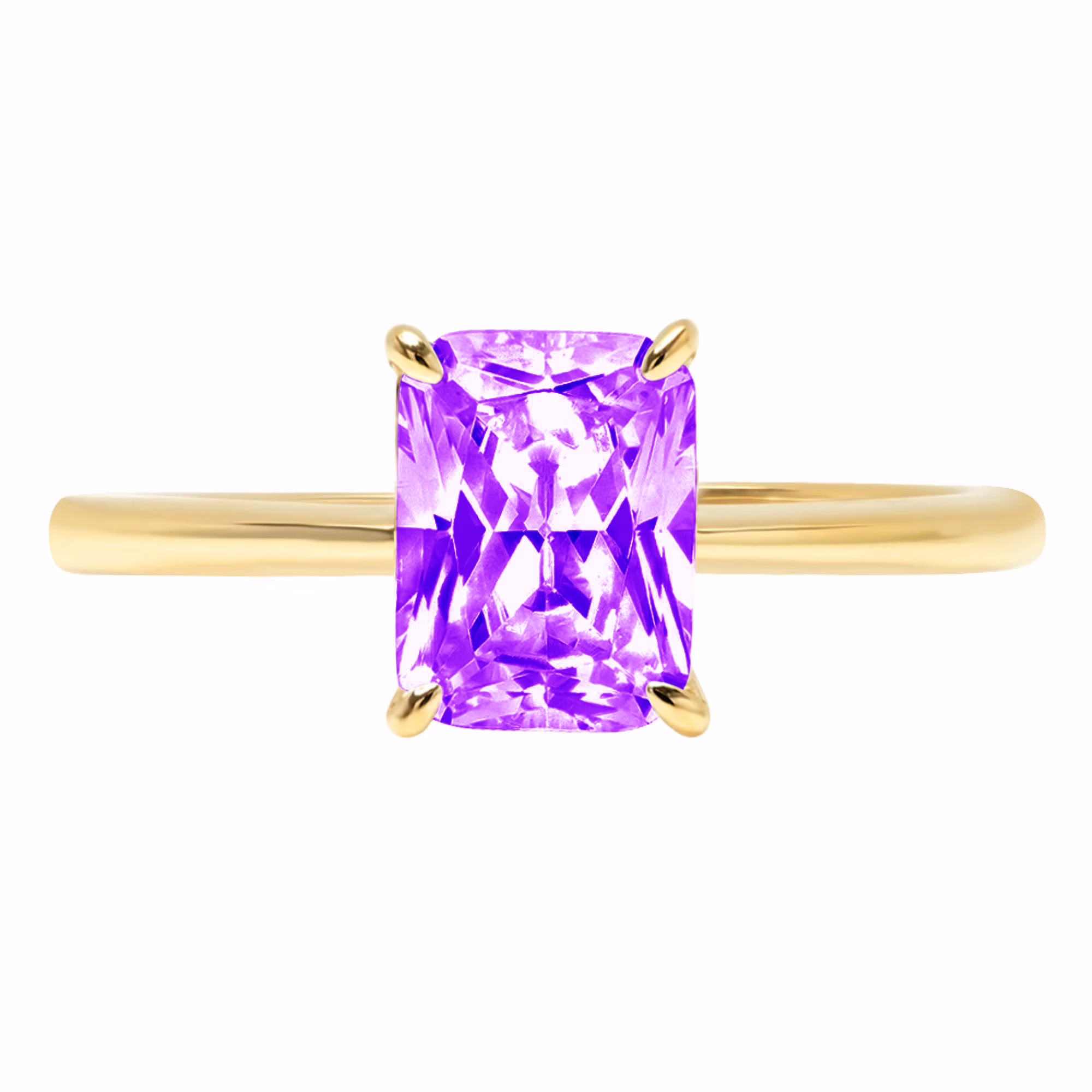 1.75ct Radiant Cut Purple Natural Amethyst 14k Yellow Gold Engraving Statement Anniversary Engagement Wedding Solitaire Ring Size 3.75