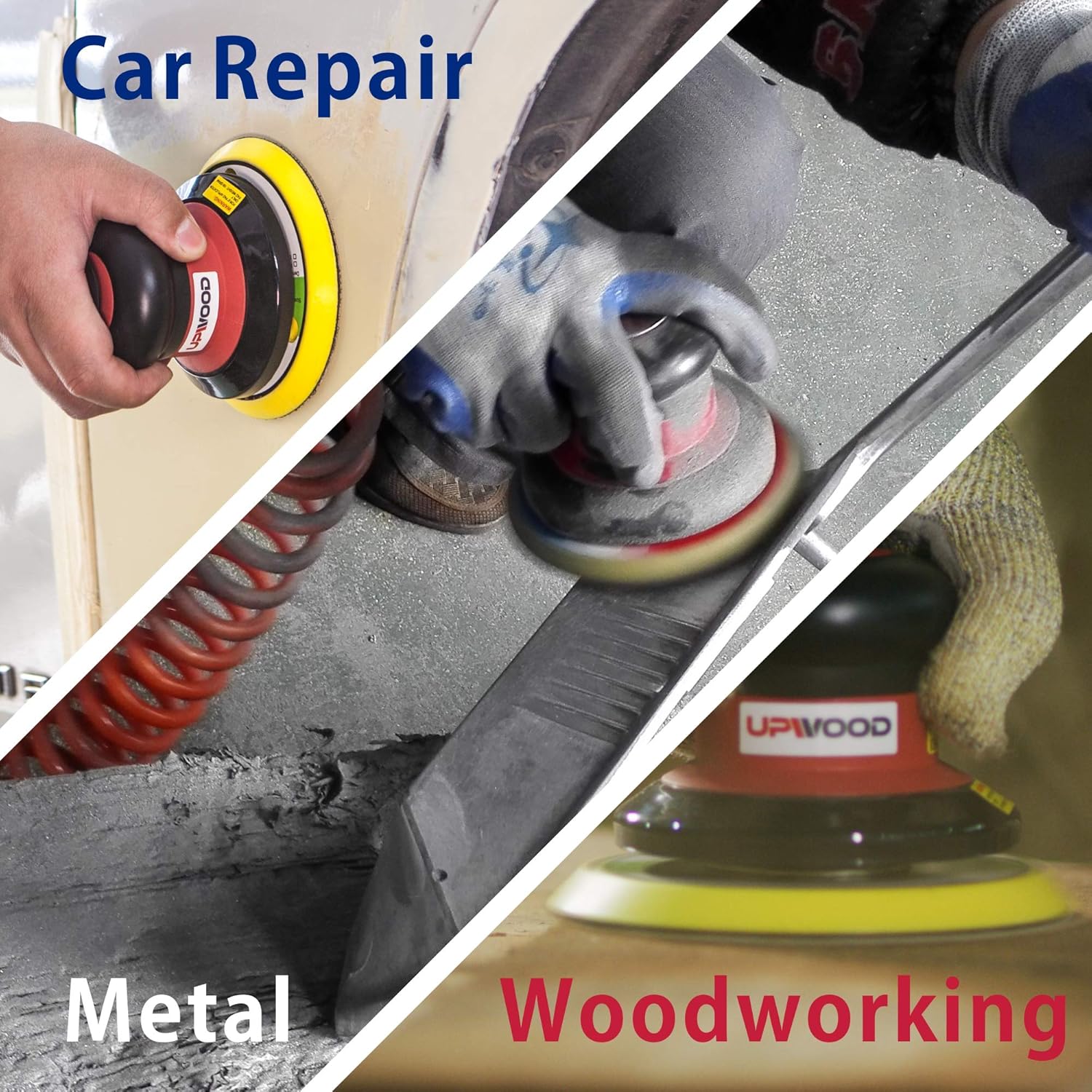 6-inch Air Random Orbital Sander by UPWOOD, Heavy Duty Palm Air Powered Sander Pneumatic Sander with 10pcs Sandpapers
