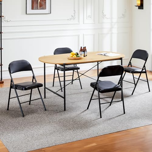 Sweetcrispy Folding Chair 12 Pack, Leather Padded Folding Chairs, Sturdy Metal Foldable Chairs, Easy to Use and Store, Outdoor and Indoor, for Home