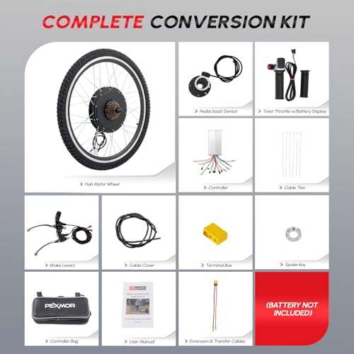PEXMOR Electric Bike Conversion Kit, 48V 1200W 26" Wheel E-Bike Hub Motor Kit