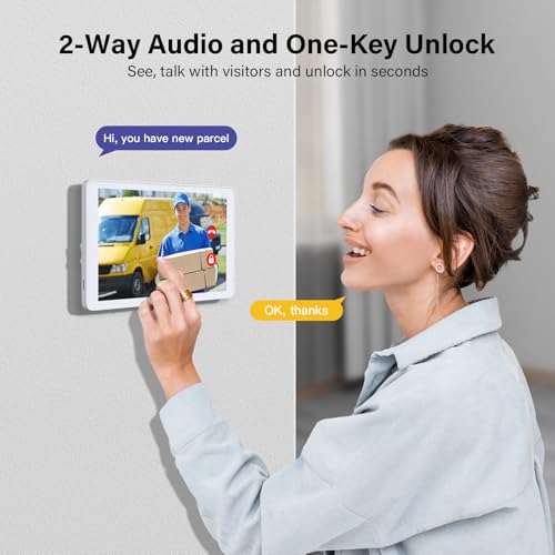 Wireless Doorbell Camera with Monitor Video Door Phone Intercom System 1080P 7'' Touch Screen Two-Way Audio Smart Door Bell with Chime