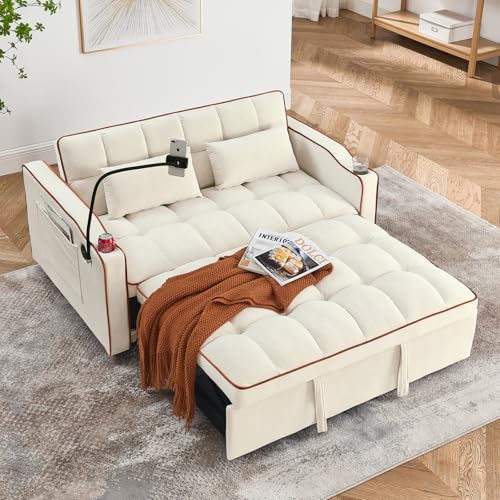WIIS' IDEA Convertible Sofa Bed,3 in 1 Velvet Sleeper Sofa Pull-Out Bed