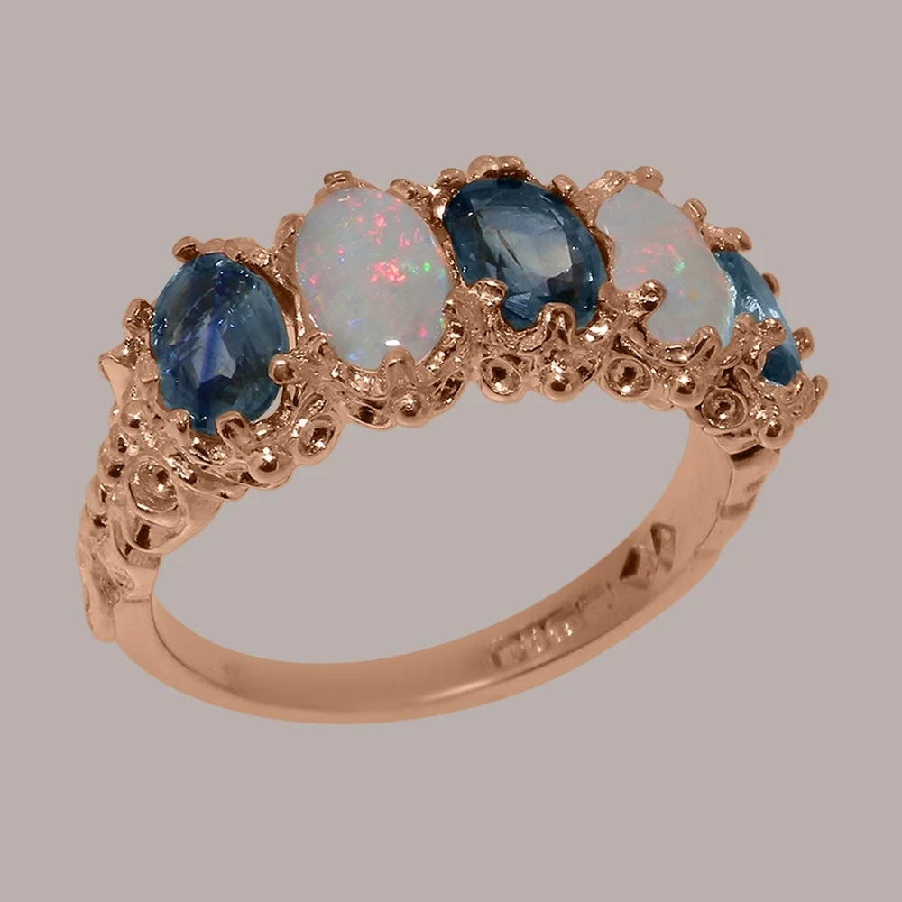LBG British Made 18k Rose Gold Natural Sapphire & Opal Womens Eternity Ring - 33 size options - Size 10