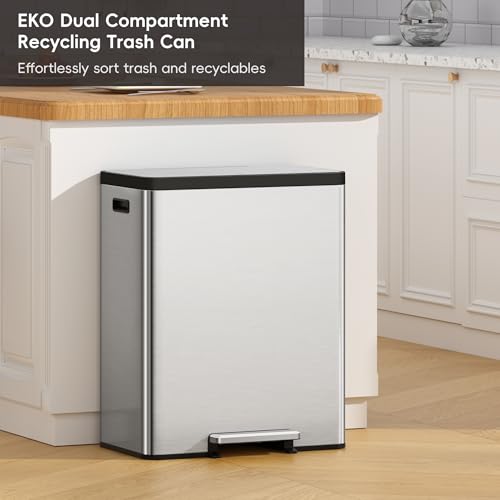 EKO EcoCasa II 36L+24L Dual Trash Can with Recycle Bin, Stainless Steel Garbage Can with Lid, Deodorizer Compartment