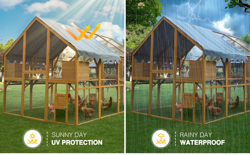 109.6'' Large Wood Chicken Coop Enclosures,Walk-in Poultry Cage