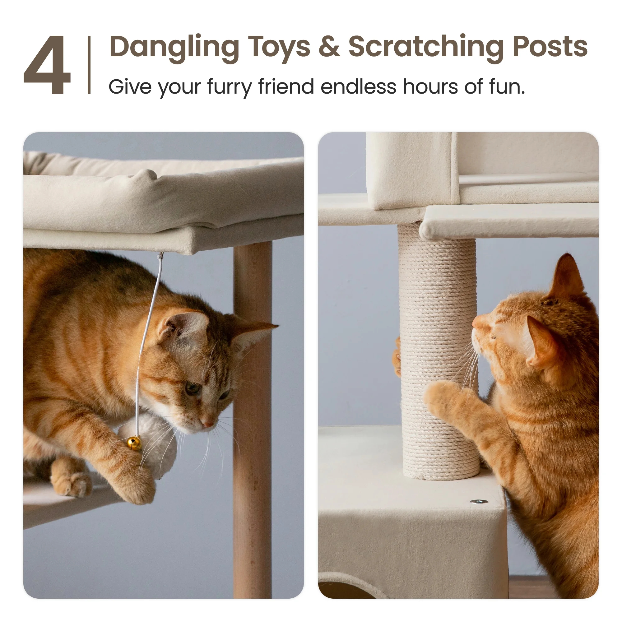 MWPO Modern Cat Tree Multi-Level Wood Cat Tower with 2 Condos and Perch, Beige