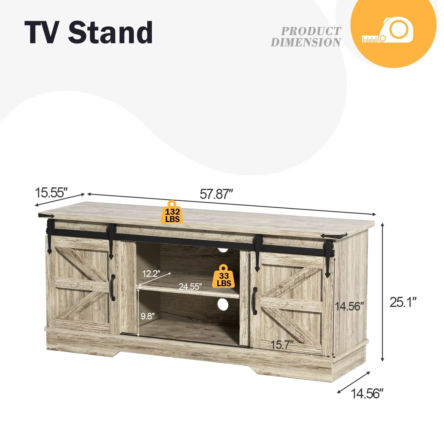Sonegra Farmhouse TV Stand for TVs up to 65”, Entertainment Center with Storage, Rustic Console Table for Living Room, Grey