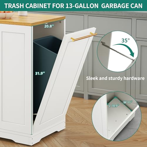 YITAHOME 53 inch Large Rolling Kitchen Island with Trash Can Storage Cabinet
