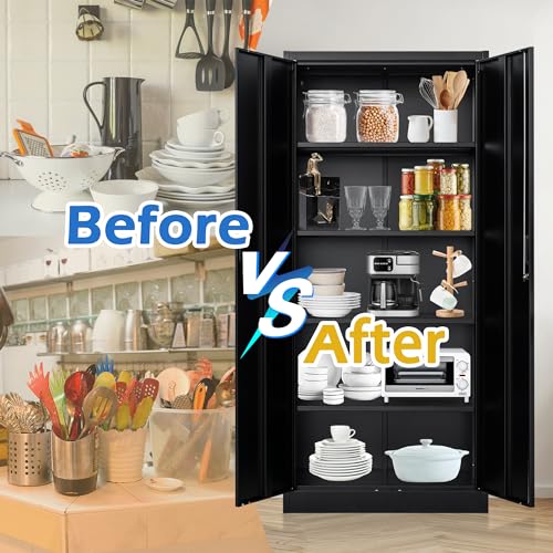 Metal Storage Cabinet, 72" H x 36" W x 18" D Locking Cabinet with Adjustable Shelves, Steel Storage Cabinets for Garage, Home, Office, Pantry (White)