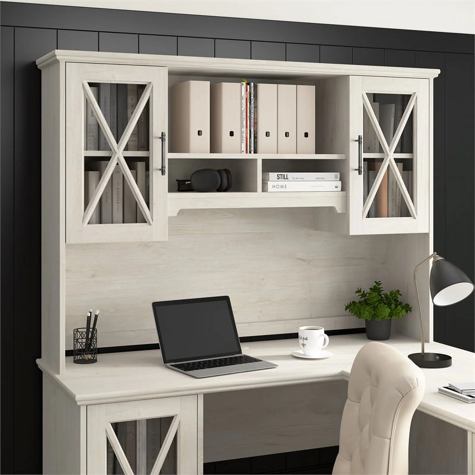 Bowery Hill Engineered Wood Hutch for Buffet Cabinet in Linen White Oak