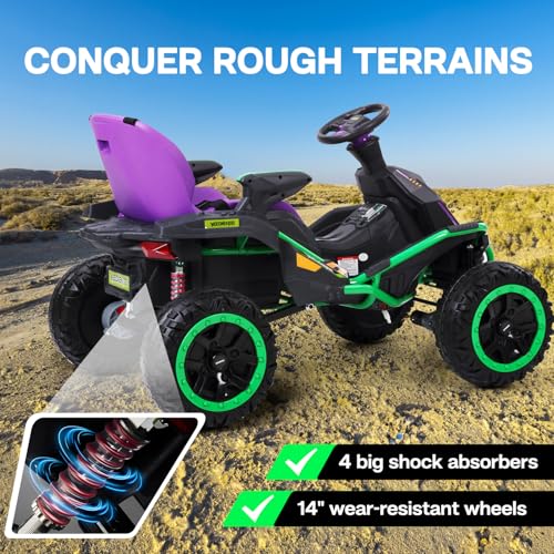 24V Ride on Toy for Big Kids, Kids' Electric Vehicles Outdoor Race Toy with 4 Strong Motors Total 300W Bluetooth Speaker and 24V 7AH Big Battery