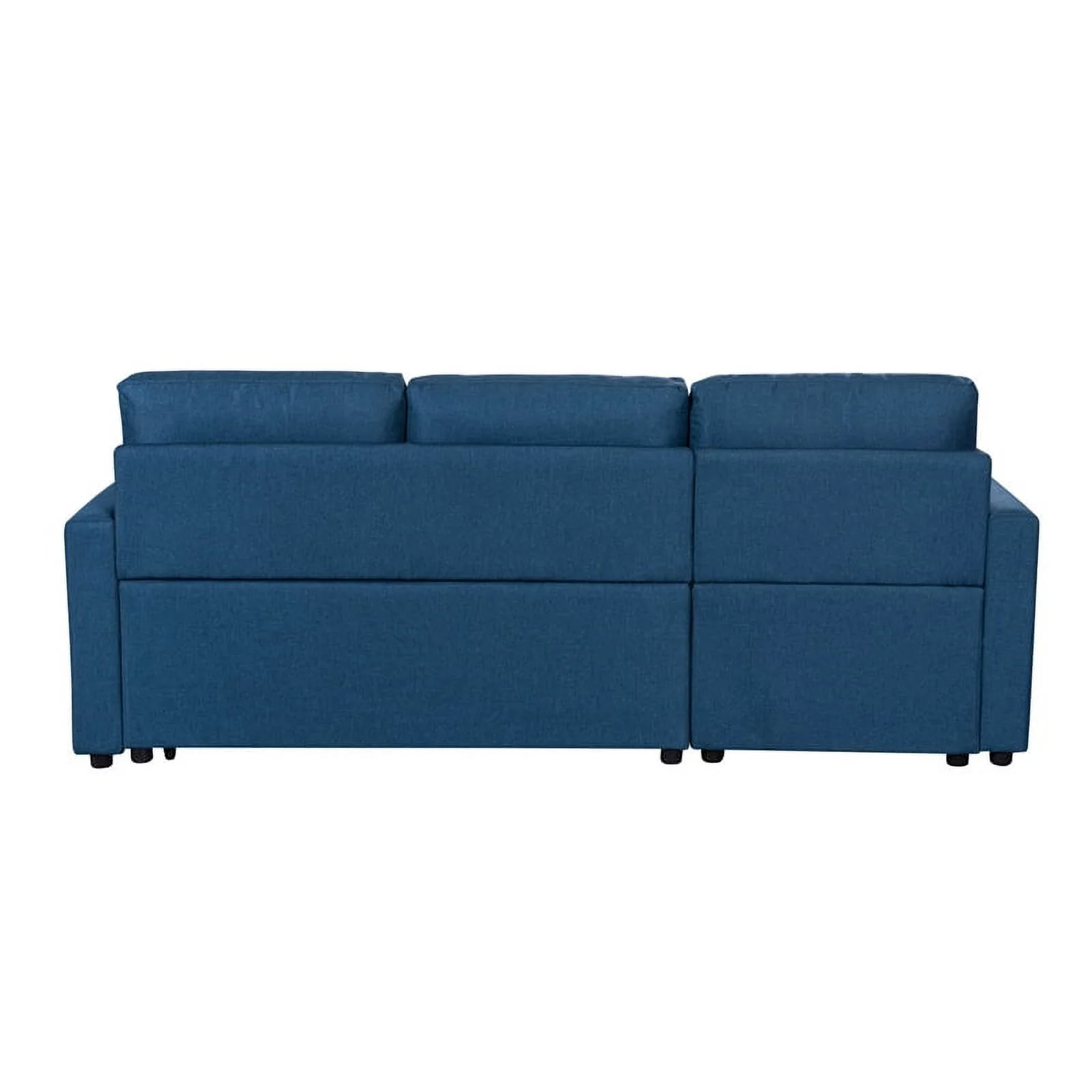 Pemberly Row Blue Fabric Reversible Sleeper Sectional Sofa w/ Storage Chaise