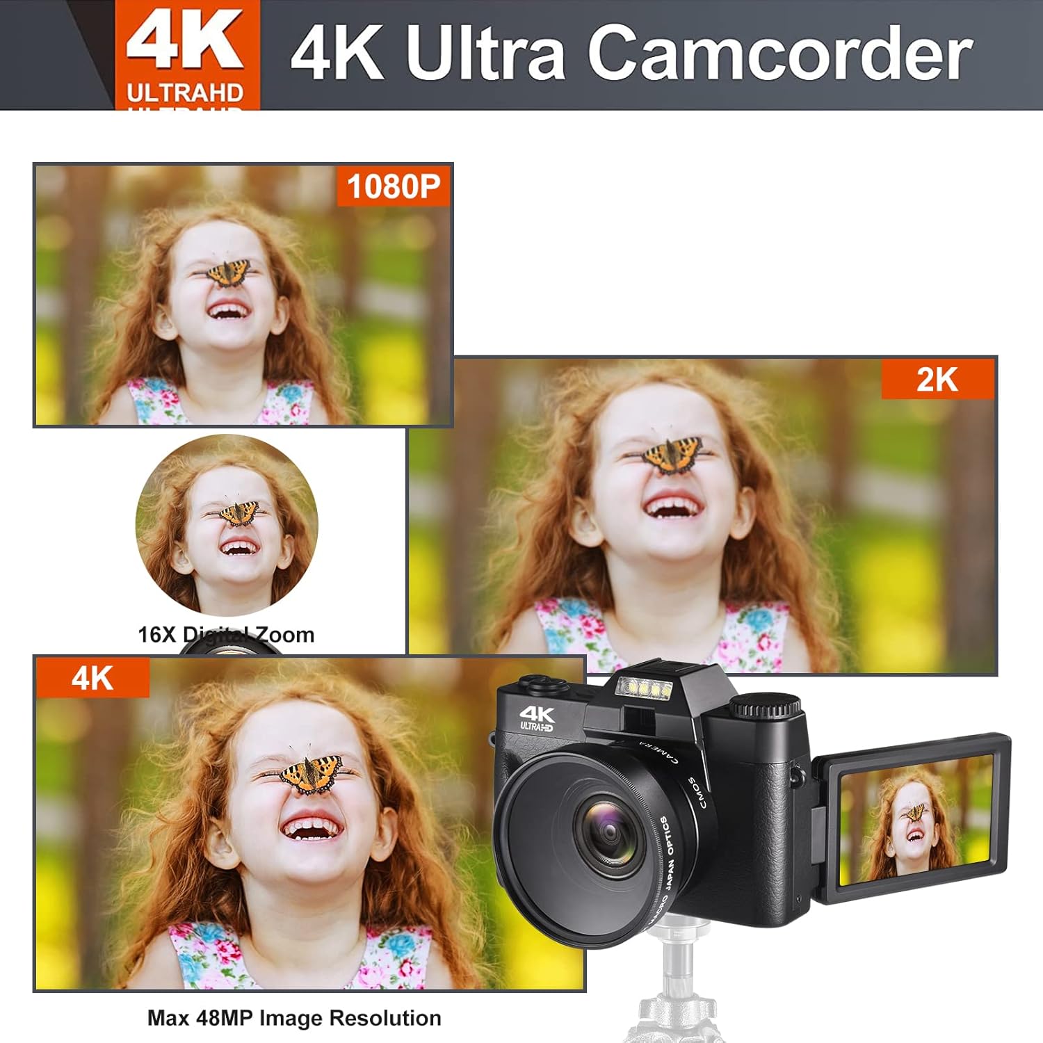 4K Digital Vlogging Camera for YouTube Autofocus Camcorder for Photography 48MP Video Camera with WiFi Connection 3.0" IPS Flip Screen