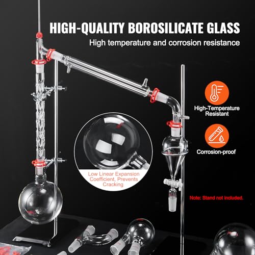 VEVOR New Laboratory Glassware 24/40 Chemistry Glassware 29PCS Chemistry Lab Glassware Kit 250 1000ml for Distillations Separation Purification