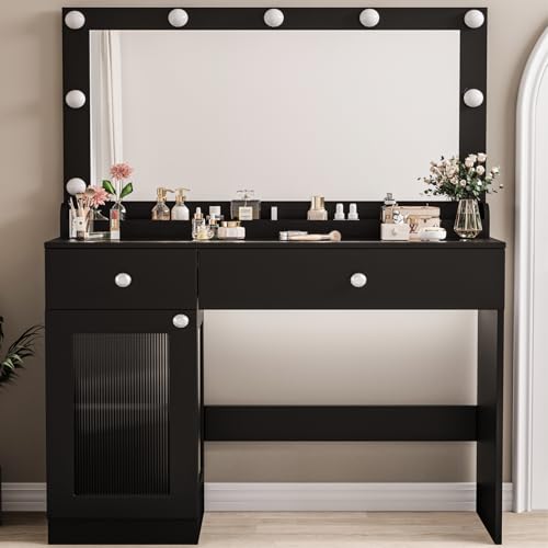 Vanity Desk with Large Mirror and Lights