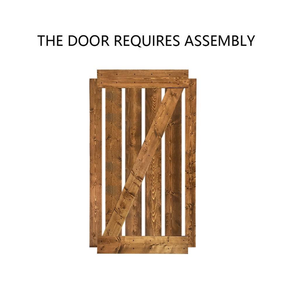CALHOME Distressed Z 42 in. x 84 in. Walnut Solid Knotty Pine Wood Interior Sliding Barn Door with Hardware Kit, Brown