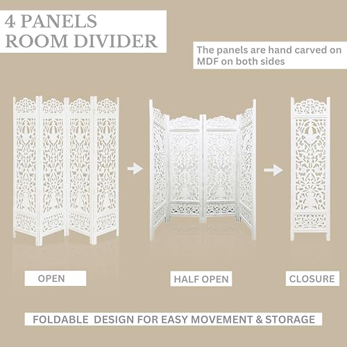 Lightnpro Wooden Room Divider - Handmade Foldable Partition Screen with Intricate Oval Carved Design Hinged