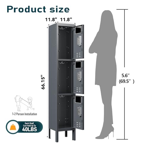 Metal Locker with 5 Doors,Lockers for Employees,66'' Steel Storage Locker for School,Gym, Office, Office,Garage