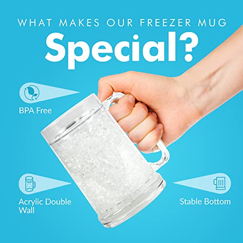 Simply Green Solutions - Clear Freezer Mug, Frozen Beer Mugs for Freezer, Double Walled Beer Mug, Freezer Cups for Drinks