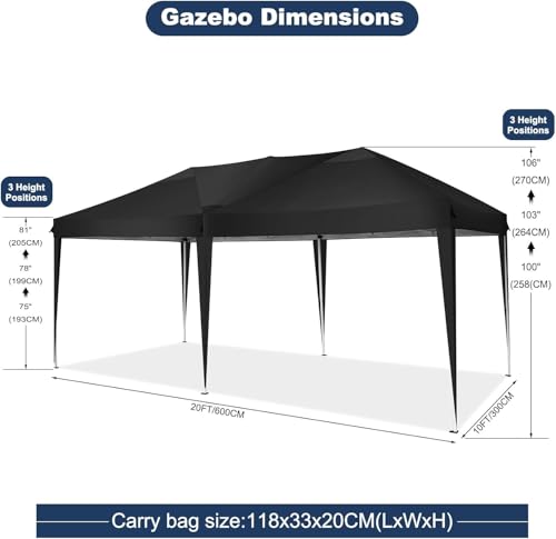 COBIZI Canopy 10x20 Pop Up Canopy Tent with 6 Sidewalls Party Tents for Parties Weddings Backyard Waterproof Canopy Outdoor Commercial Canopy Event