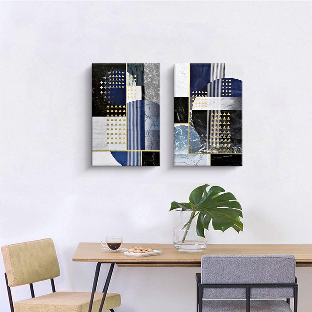 Pigort Abstract Geometry Wall Art for Living Room, Black Gold Canvas Prints Pictures Wall Decor, Modern Artworks for Home Office Decoration