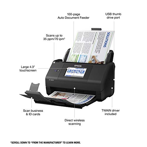 Epson Workforce ES-580W Wireless Color Duplex Desktop Document Scanner for PC and Mac with 100-sheet Auto Document Feeder (ADF) and Intuitive 4.3"