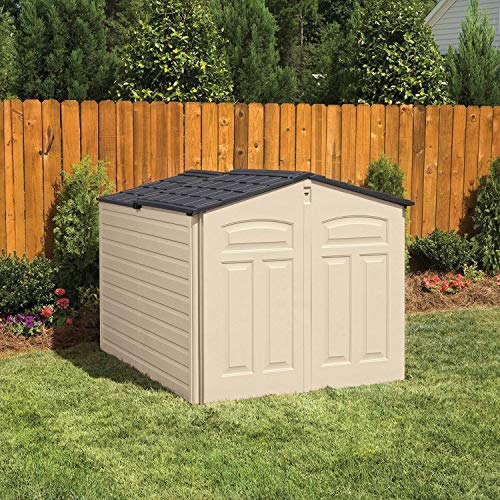 Rubbermaid Slide-Lid Resin Outdoor Storage Shed (5 x 6.5 Ft),Weather Resistant, Beige/Brown