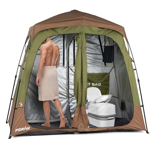 Camping Shower Tent Deluxe Changing Room Easy Set Up Privacy Shelter,Large Toilet Tent 2 Rooms with Floor Drain Design for Beach, Camping