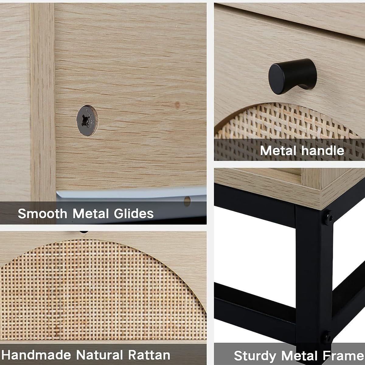 8 Drawers Dresser Storage Tower for Bedroom, Natural Rattan Dresser Modern Closet Dressers Chest of Drawers W/ Steel Legs