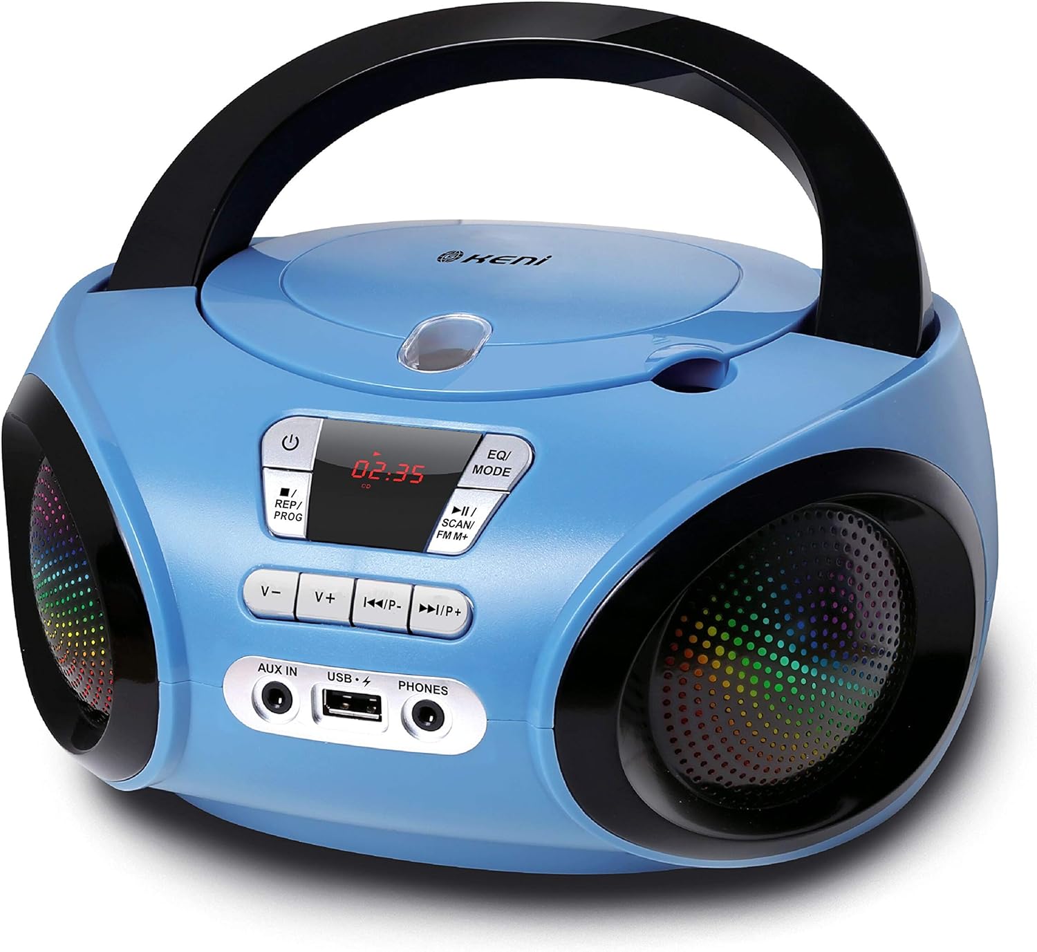G Keni Portable CD Player Boombox with FM Radio/USB/Bluetooth/AUX Input and Earphone Jack Output, Stereo Sound Speaker, Audio Player, Blue Pack of 2