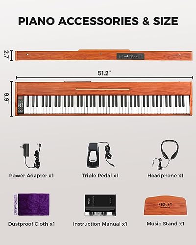 Fesley Weighted Piano Keyboard 88 Keys: Full Size Electric Keyboard Piano for Beginners, Portable 88 Key Keyboard with Daul Speaker,Sustain Pedal