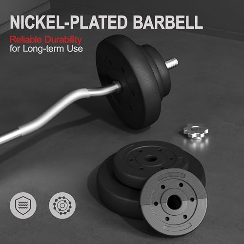 Yaheetech Barbell Set - Olympic Curl Bar & Weights (66LB, 55LB, 44LB) with Chrome Finish & Black Color
