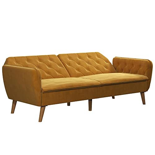 Novogratz Tallulah Memory Foam Futon, Convertible Couch, Camel Faux Leather